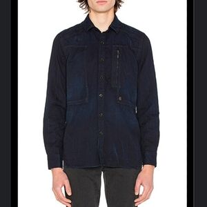 NWOT G-Star Raw Powel Shirt In Dark Wash Aged Men Button Up Cotton Shirt Size L
